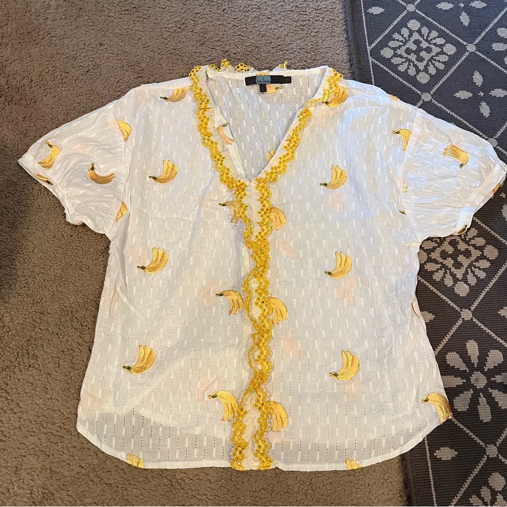 Eva Franco White and Yellow Banana Blouse